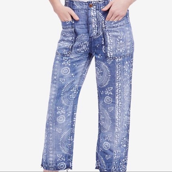 Free People Denim - Free People Mid Rise Straight Leg Patterned Jeans
